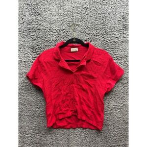 Aritzia Wilfred Free Button Down‎ Short Sleeve Cropped Shirt Red Womens Size XS